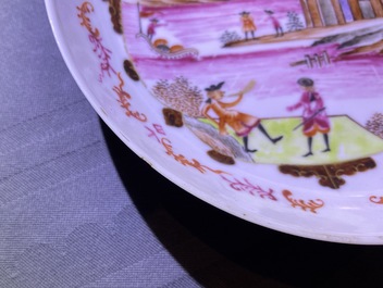 A Chinese famille rose and gilt Meissen-style 17-piece tea service, Qianlong