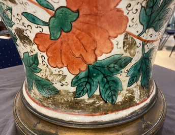 A pair of large bronze-mounted Chinese famille rose vases, 19th C.