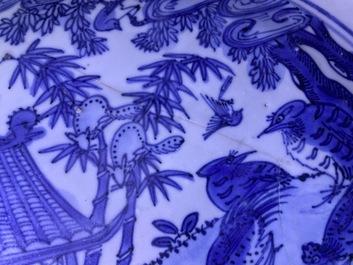 A Chinese blue and white dish with birds and squirrels, Jiajing