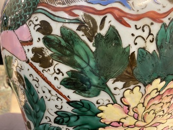 A pair of large bronze-mounted Chinese famille rose vases, 19th C.