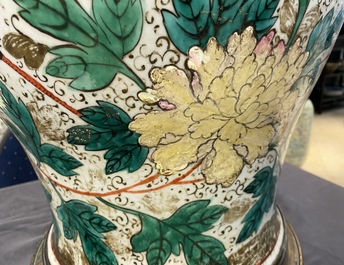 A pair of large bronze-mounted Chinese famille rose vases, 19th C.
