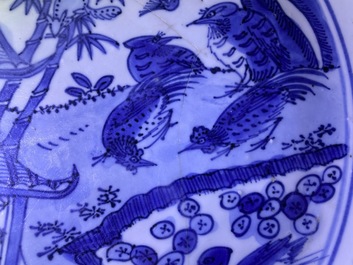 A Chinese blue and white dish with birds and squirrels, Jiajing