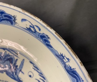 A fine Chinese blue and white 'river landscape' charger, Jiajing
