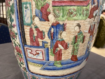 Two Chinese famille rose 'court scene' vases, 19th C.