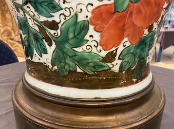A pair of large bronze-mounted Chinese famille rose vases, 19th C.