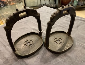Five pairs of Chinese and Japanese stirrups, 18/19th C.