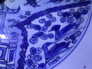 A Chinese blue and white dish with birds and squirrels, Jiajing