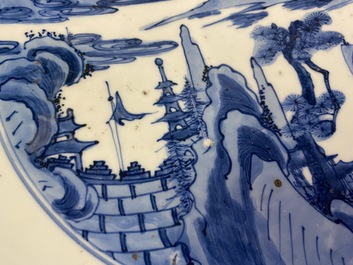 A fine Chinese blue and white 'river landscape' charger, Jiajing