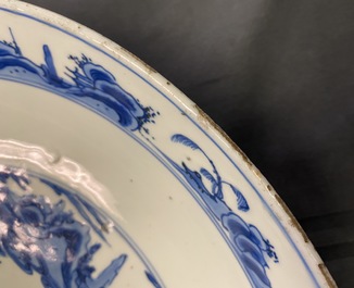 A fine Chinese blue and white 'river landscape' charger, Jiajing