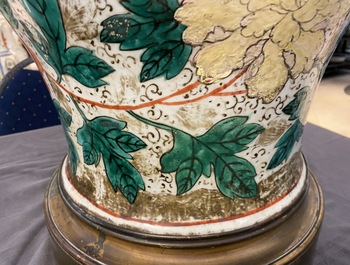 A pair of large bronze-mounted Chinese famille rose vases, 19th C.