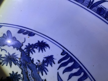 A massive Chinese blue and white landscape charger, Jiajing