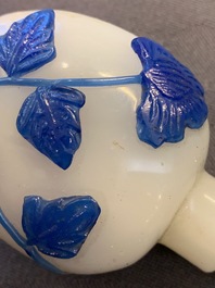 Nine various Chinese blue overlay and transparent glass snuff bottles, 19/20th C.