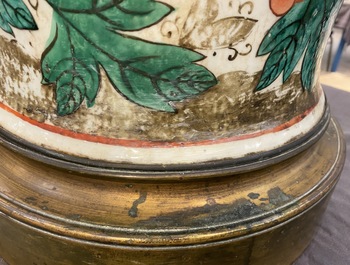 A pair of large bronze-mounted Chinese famille rose vases, 19th C.