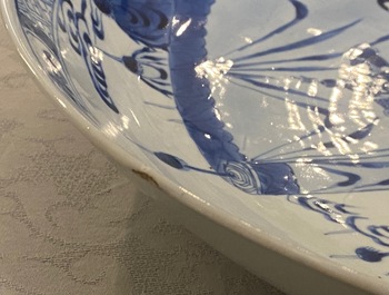 A Chinese blue and white dish with a narrative scene, Kangxi