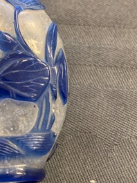 Nine various Chinese blue overlay and transparent glass snuff bottles, 19/20th C.