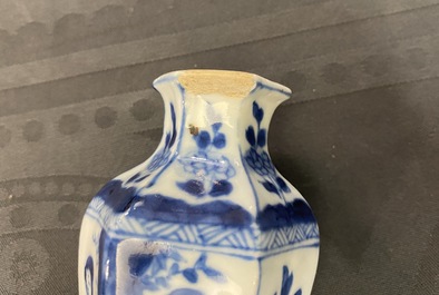 Five Chinese blue and white vases, Kangxi