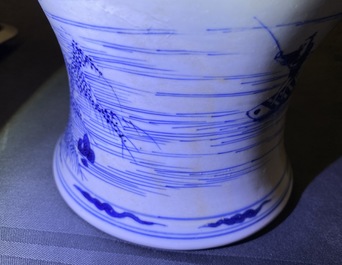 A Chinese blue and white yenyen vase with figures in a landscape, Kangxi