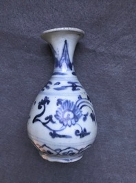 Three Chinese blue and white vases, a brush washer and a stem cup, Ming and later