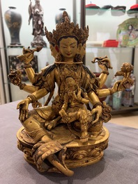 Five Sino-Tibetan gilt bronze Buddha figures, 19/20th C.