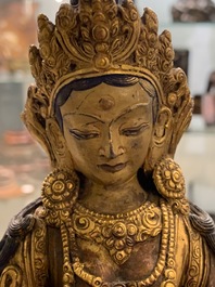 Five Sino-Tibetan gilt bronze Buddha figures, 19/20th C.