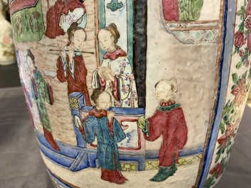 Two Chinese famille rose 'court scene' vases, 19th C.