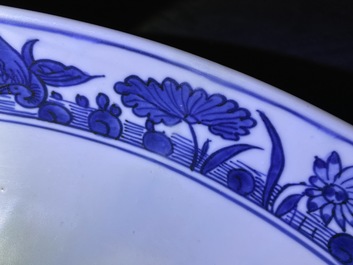 A massive Chinese blue and white landscape charger, Jiajing