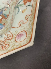 Une terrine de forme hexagonale sur son support en porcelaine de Chine famille rose, Qianlong