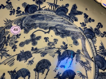 A Chinese blue and white charger with deer, birds and insects, Jiajing