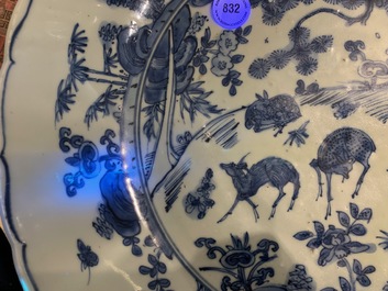 A Chinese blue and white charger with deer, birds and insects, Jiajing
