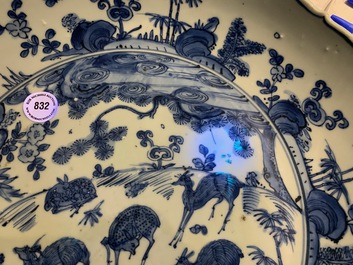 A Chinese blue and white charger with deer, birds and insects, Jiajing