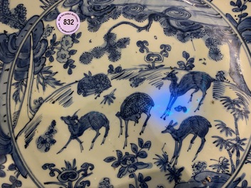 A Chinese blue and white charger with deer, birds and insects, Jiajing