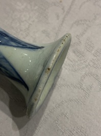 Three Chinese blue and white vases, a brush washer and a stem cup, Ming and later