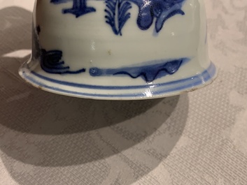 Three Chinese blue and white vases, a brush washer and a stem cup, Ming and later