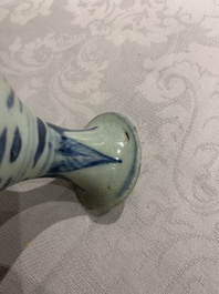 Three Chinese blue and white vases, a brush washer and a stem cup, Ming and later