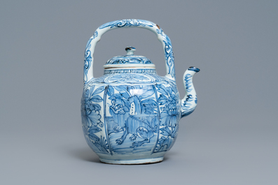 Een Chinese blauw-witte wijnkan met deksel, Wanli