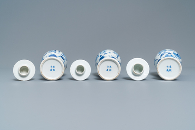 A Chinese blue and white five-piece garniture, Kangxi mark, 19th C.