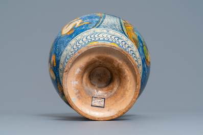 A polychrome French faience vase with sea creatures, Nevers, 18th C.