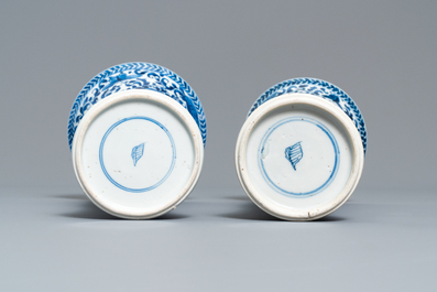 A Chinese blue and white five-piece garniture with floral design, Kangxi