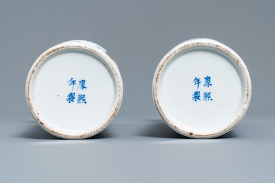 A Chinese blue and white five-piece garniture, Kangxi mark, 19th C.