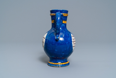 A polychrome Brussels faience commemorative 'musical design' jug, 19th C.
