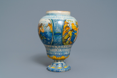 A polychrome French faience vase with sea creatures, Nevers, 18th C.