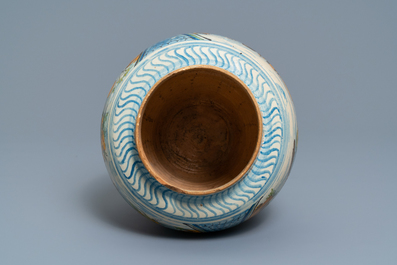 A polychrome French faience vase with sea creatures, Nevers, 18th C.