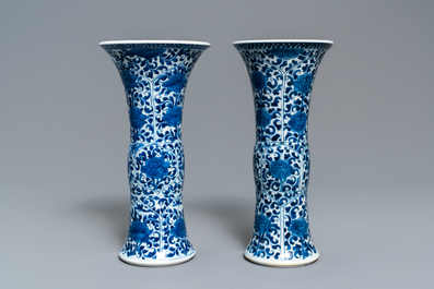 A Chinese blue and white five-piece garniture with floral design, Kangxi