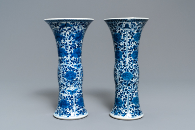 A Chinese blue and white five-piece garniture with floral design, Kangxi