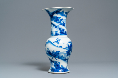 A Chinese blue and white 'deer and crane' yenyen vase, Kangxi