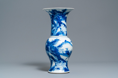 A Chinese blue and white 'deer and crane' yenyen vase, Kangxi