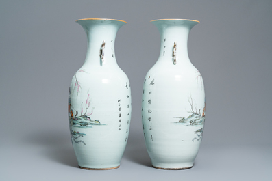 Une paire de vases en porcelaine de Chine famille rose &agrave; d&eacute;cor de dames dans un jardin, 19/20&egrave;me