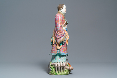 A large Chinese famille rose group of a boy on a crab, 19th C.