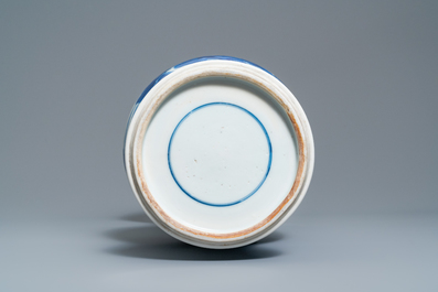 A Chinese blue and white 'deer and crane' yenyen vase, Kangxi