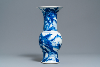 A Chinese blue and white 'deer and crane' yenyen vase, Kangxi